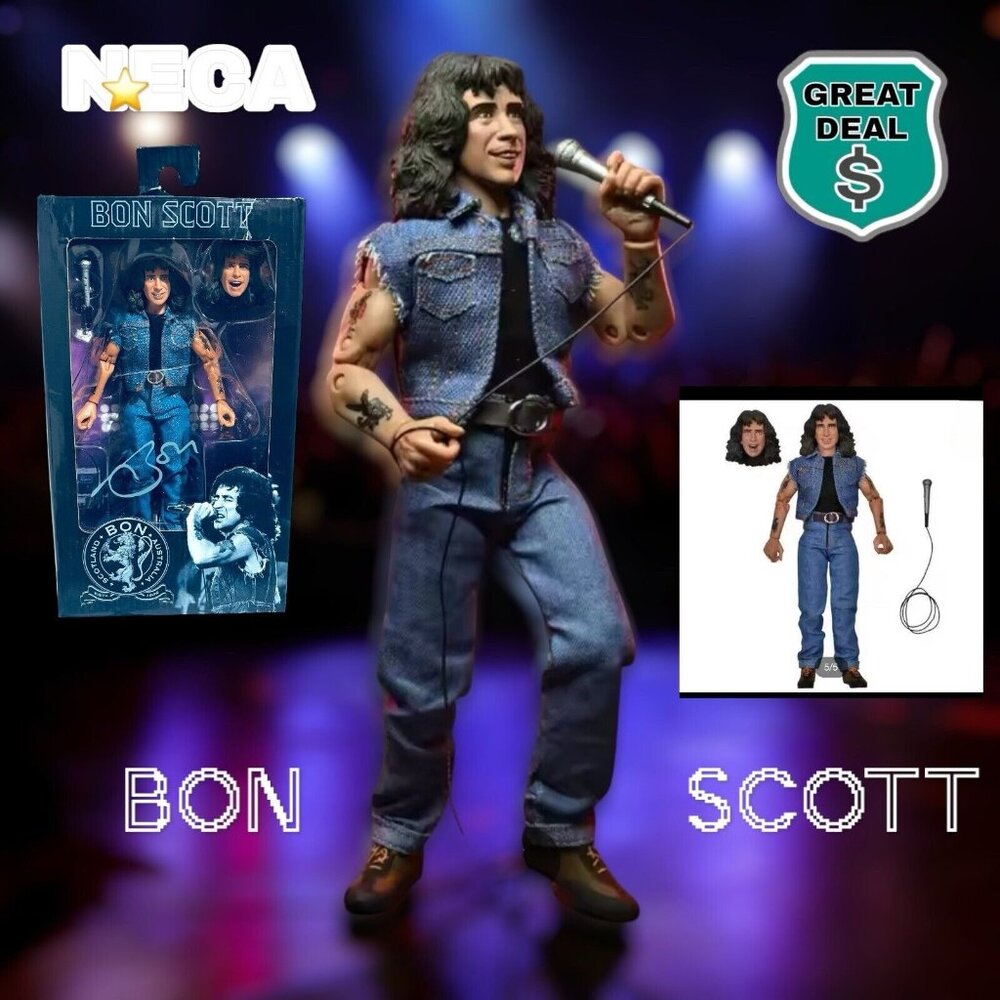NECA Bon Scott AC/DC Highway to Hell 8-Inch Clothed Action Figure. NEW! NIB!
